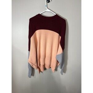 FREE PEOPLE Easy Street Oversized Sweater Color Block In Peach Combo Size Small